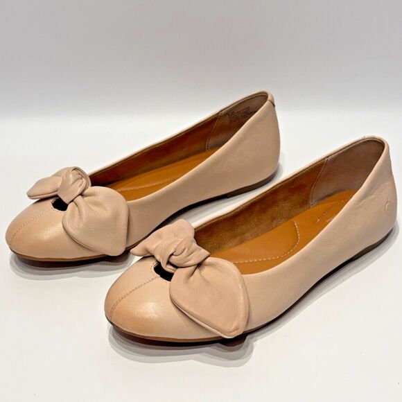 Born Anah Pinkish Tan Leather Ballet Flats With Bows Women’s Size 6.5M - Picture 1 of 14